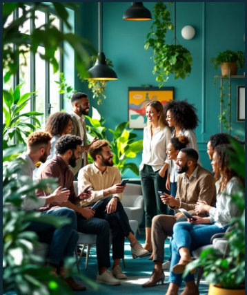 Modern business team collaborating in a meeting room with ComUnify® Cloud Phone System